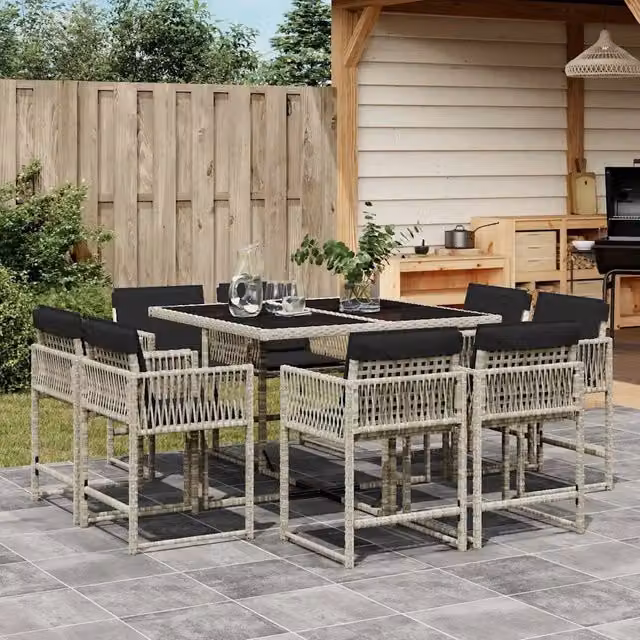 Set Pranzo da Giardino 9pz con Cuscini Grigio Chiaro Polyrattan 3211559