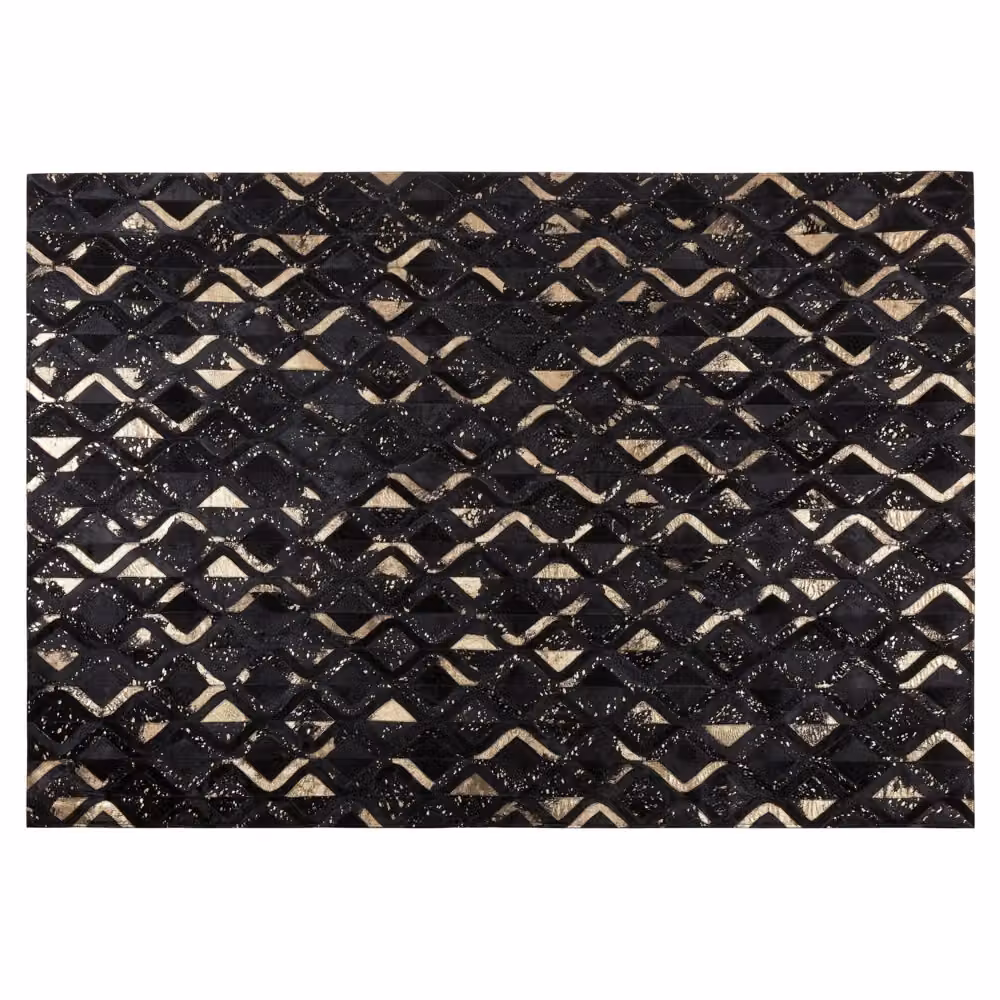 Tappeto Beliani in stile Modern Glam con dettagli in pelle, nero e oro, L: 200 cm, P: 140 cm – 2
