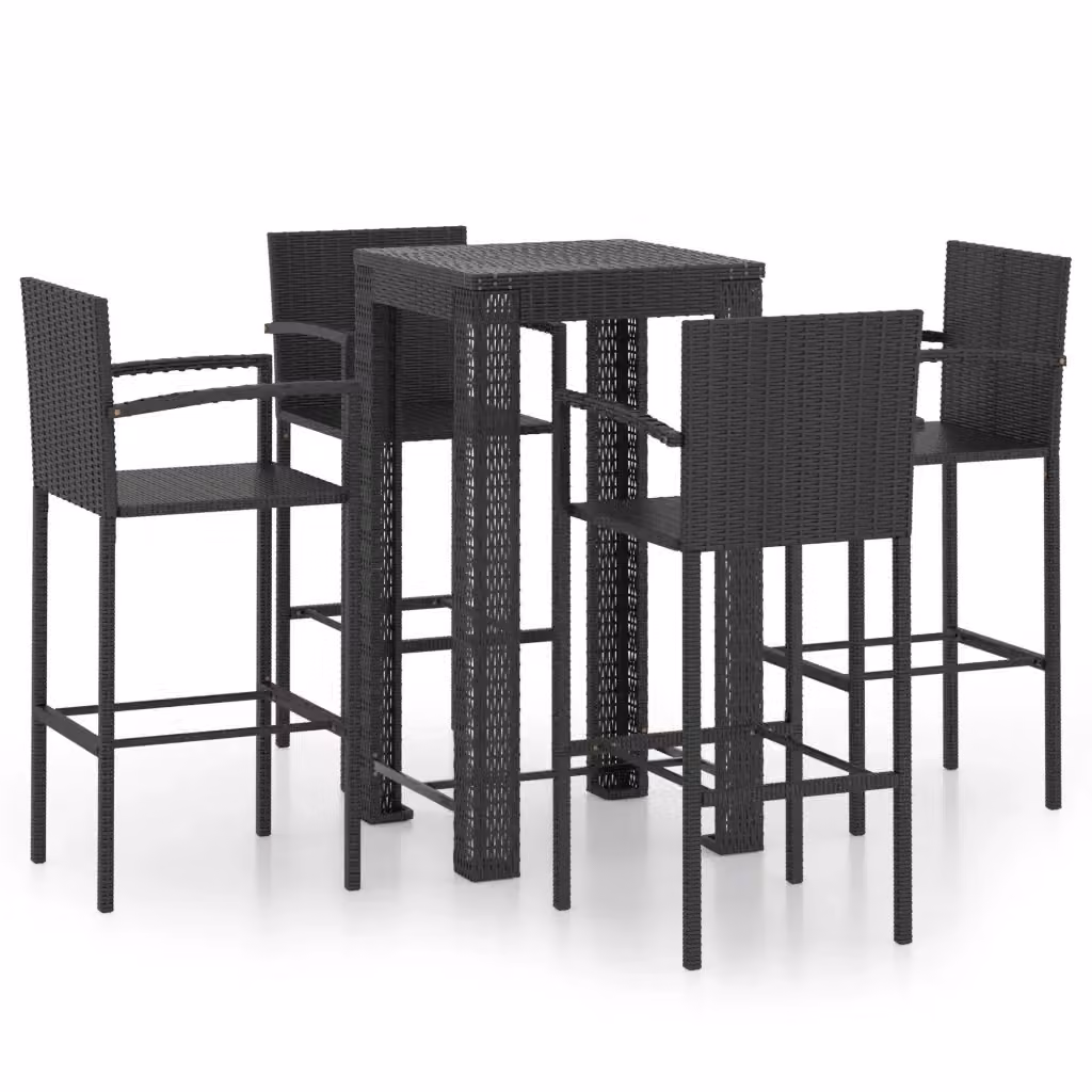vidaXL Set Bar da Giardino 5 pz in Polyrattan Nero con Cuscini Rimovibili – 2