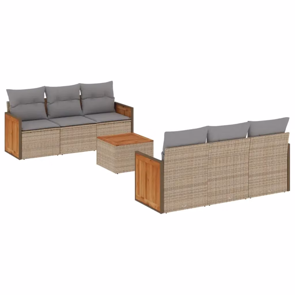 vidaXL Set Divani da Giardino 7 pz a Forma a L in Polyrattan con Cuscini Beige e Tavolino da Caffè – 2