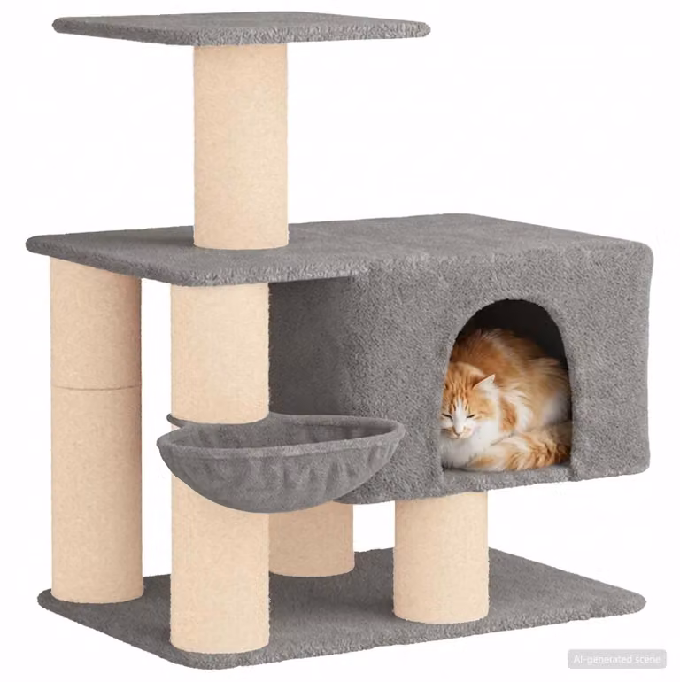 Albero per gatti con pali in sisal, colore grigio chiaro, altezza 96 cm