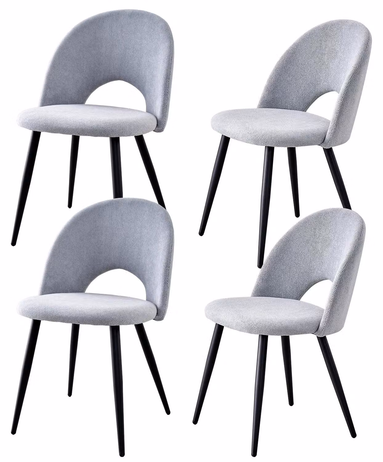 Set di 4 sedie da pranzo - Stile nordico - Imbottitura confortevole - Design cavo - Gambe in metallo - Assemblaggio richiesto - Grigio