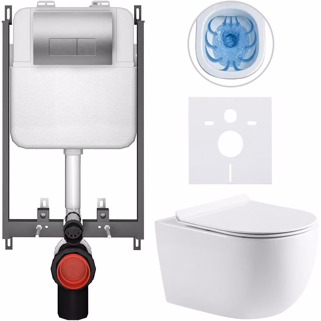 CERANO - Set WC da incasso Felci - bianco lucido - pulsante Prime/Modulo, argento - da incasso - 53x37 cm