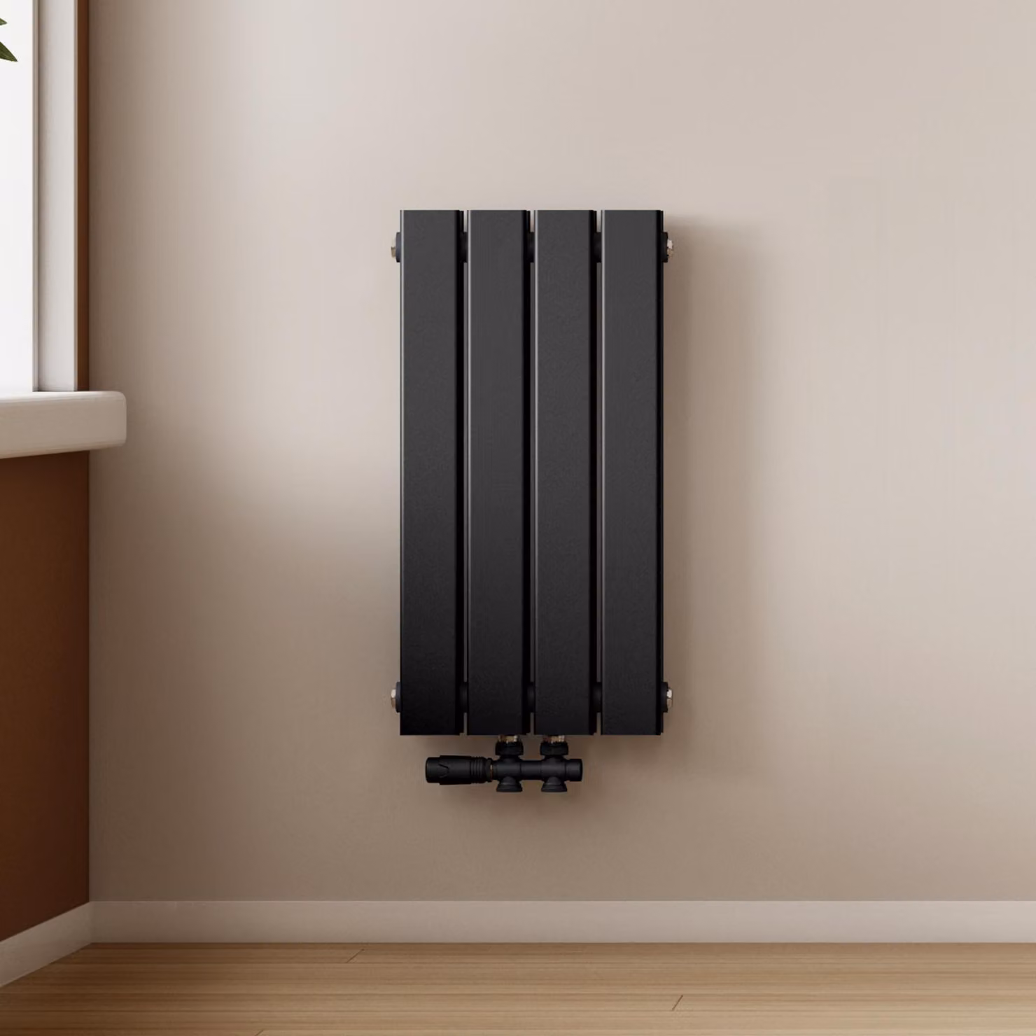 Radiatore a pannello design, modello EMKE, piatto, dimensioni 60 x 30,4 cm, a due strati, potenza 384 W, colore nero
