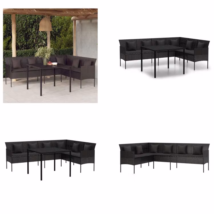 vidaXL Set da pranzo da giardino 2 pezzi con cuscini in poly rattan nero - set da pranzo da giardino - gruppo di sedute da giardino - set da pranzo per esterni