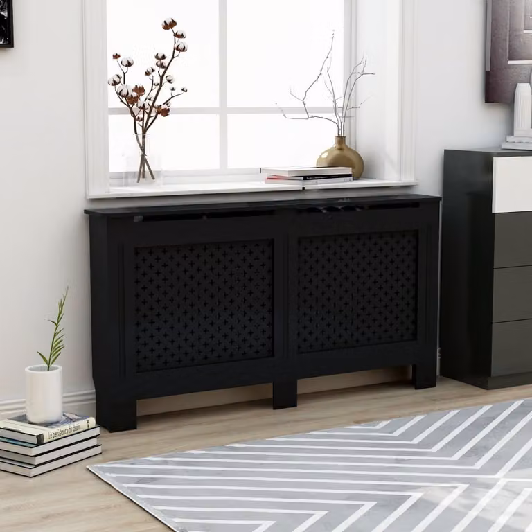 The Living Store Rivestimento per radiatori nero 152x19x81,5 cm MDF