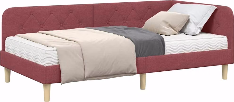 Cornice del letto ad angolo Rosso Vino 100 x 200 cm Tessuto