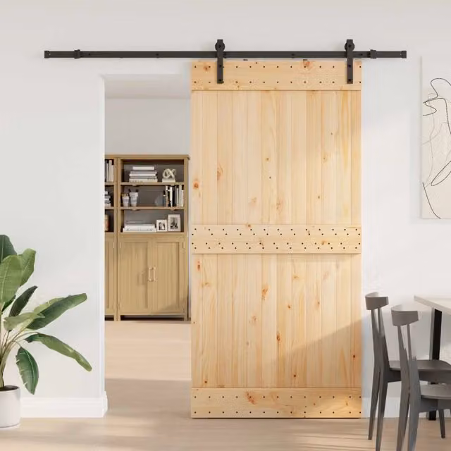 Porta scorrevole moderna vidaXL in legno e acciaio, colore naturale e nero, L: 100 cm, H: 210 cm