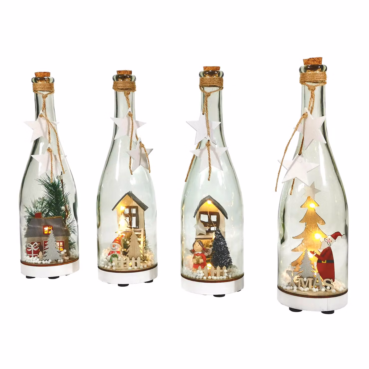 Bottiglia Natalizia Luminosa con LED Bianco Caldo Vestiamo Casa Gran Natale, Trasparente, Altezza: 30 cm