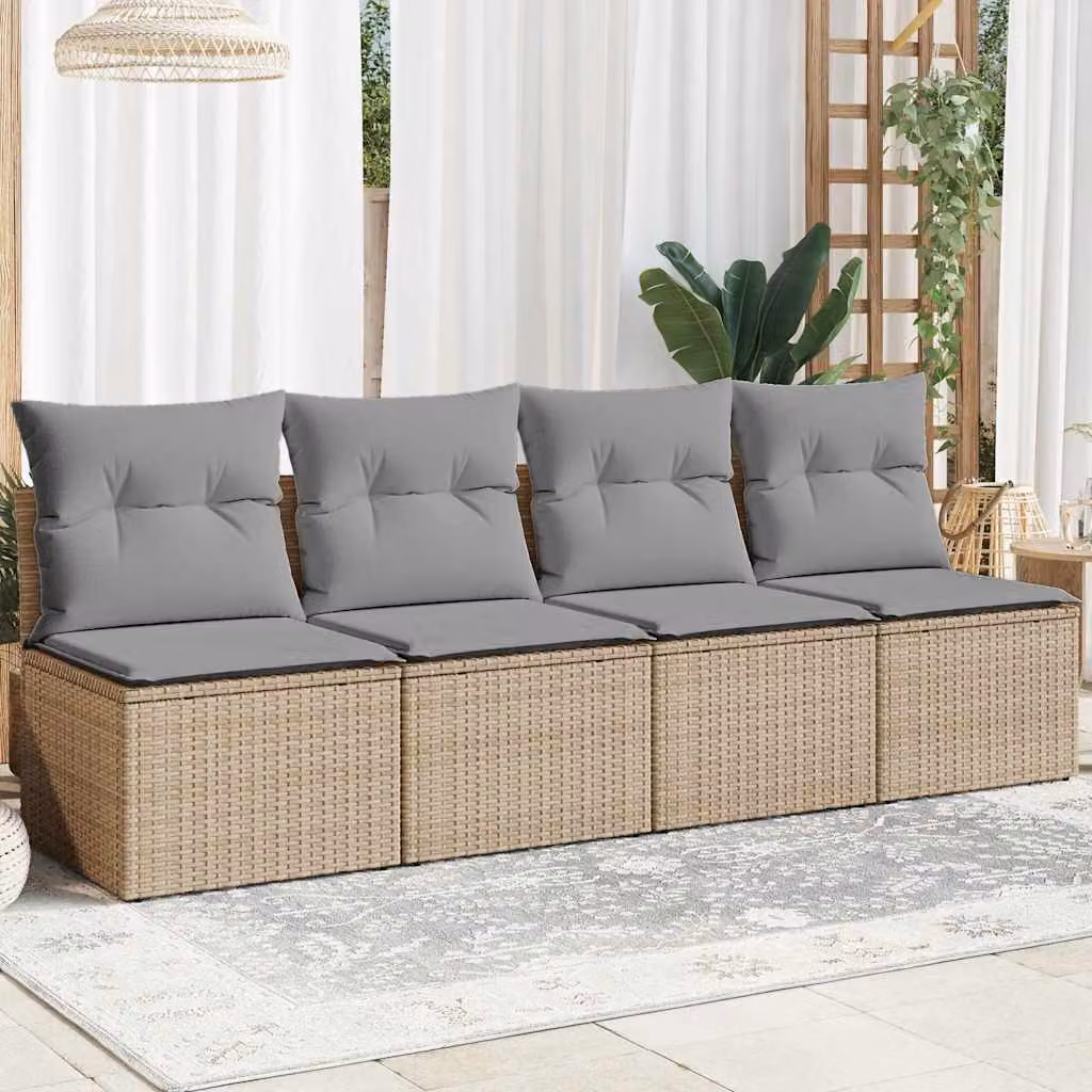 vidaXL Divano da giardino a 4 posti in polyrattan con cuscini beige e grigi