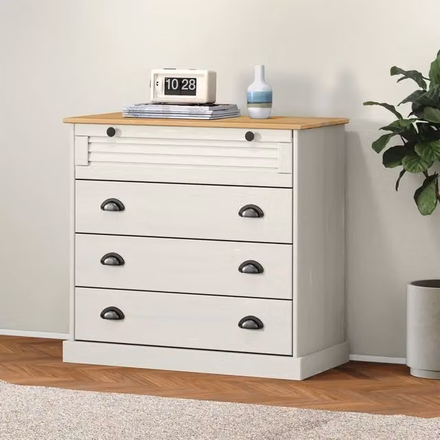 Cassettiera moderna vidaXL in legno di pino cerato bianca L: 80 cm, P: 40 cm, H: 76 cm – 1