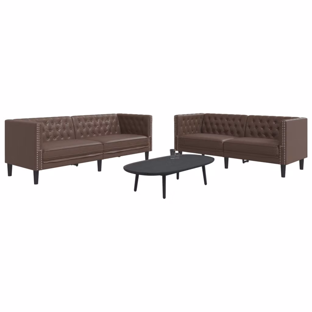 Set di 2 divani Chesterfield vidaXL in similpelle marrone con struttura in legno massiccio – 1