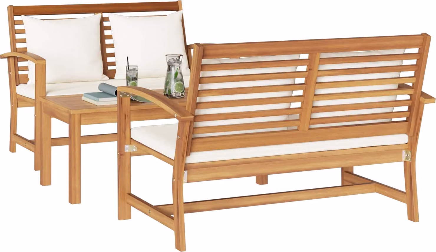 Set Divano da Giardino 3 pcs Naturale Legno di teak solido