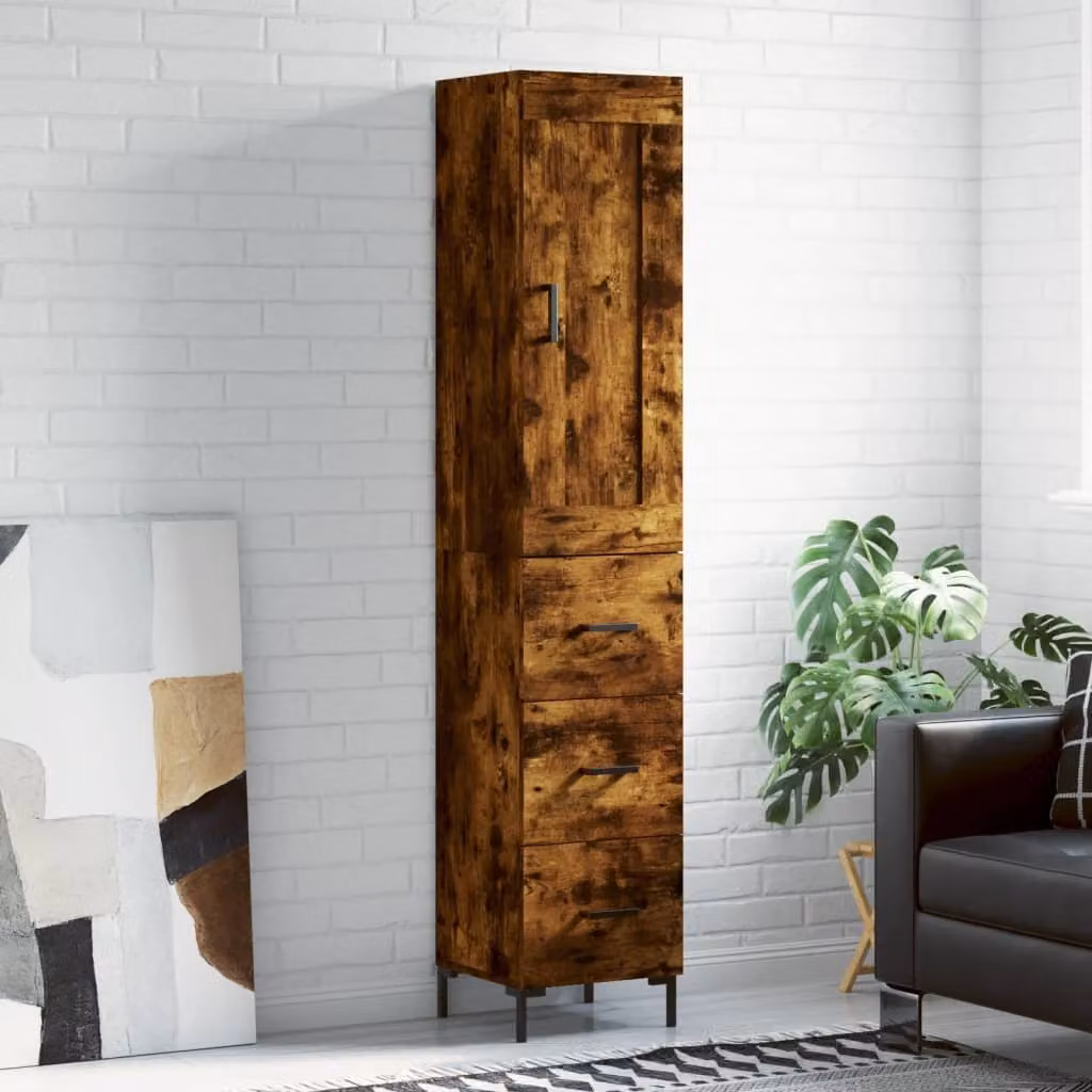 Credenza moderna vidaXL in legno e metallo color rovere fumo con ante a battente L/P/H: 34,5 x 34 x 180 cm