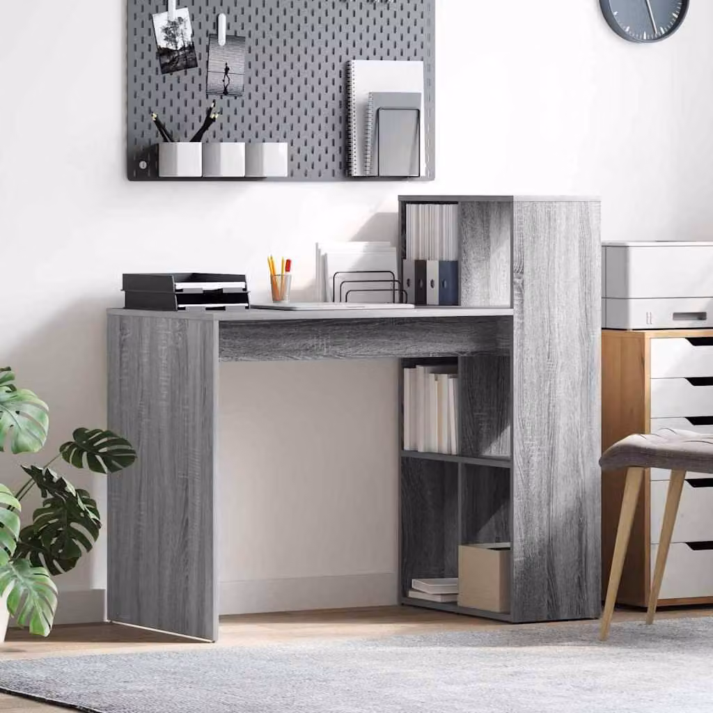 Maison Exclusive - Scrivania in legno impiallacciato effetto Sonoma grigio, dimensioni 108 x 55 x 103,5 cm