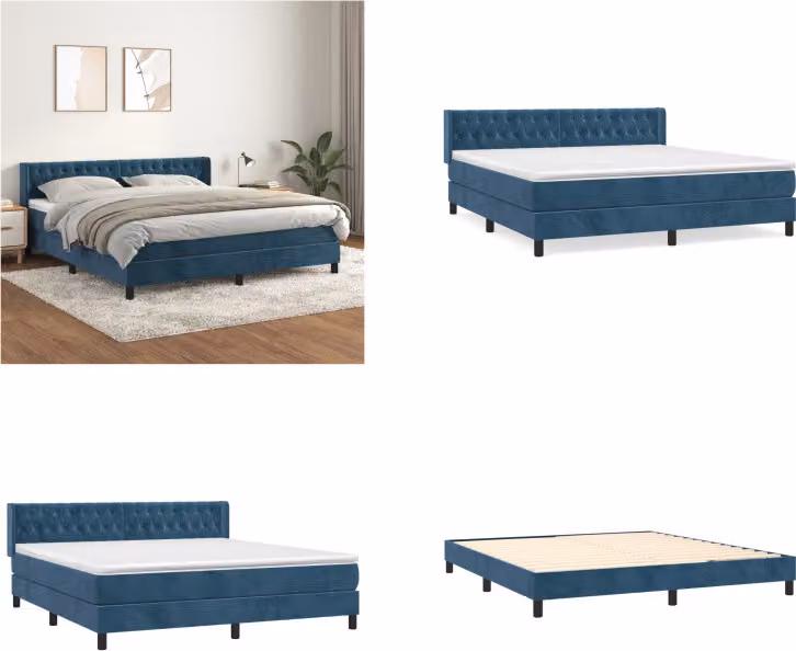 vidaXL Letto a molle con materasso blu scuro 160x200 cm in velluto - Letto a molle - Boxspringbetten - Bett - Schlafzimmermöbel