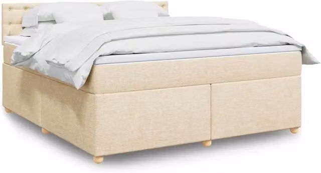 Letto Ibrido Moderno vidaXL con Materasso in Tessuto Beige e Bianco L/P: 180 x 200 cm