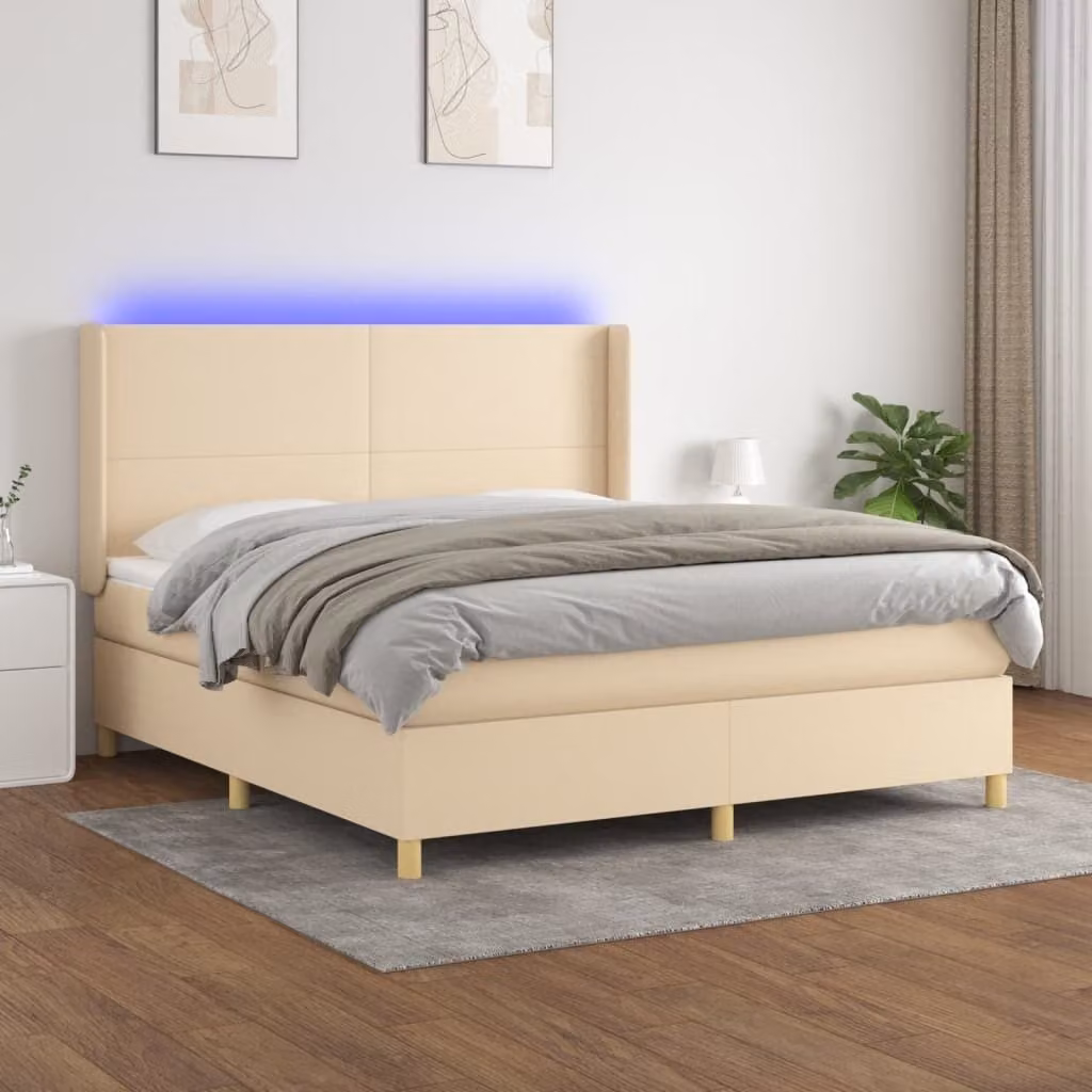 Maison Exclusive - Letto a Molle con Materasso e LED Crema 180x200 cm in Tessuto