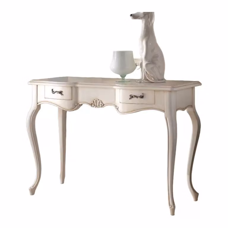 Consolle classica in legno con 2 cassetti in stile shabby chic bianco Mobili 2G L: 119 cm, P: 45 cm, H: 80 cm