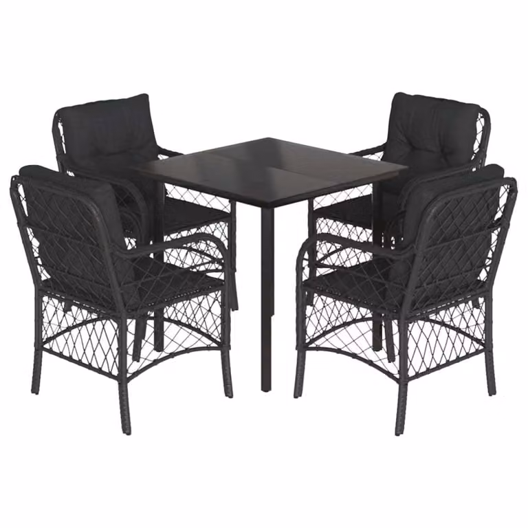 Set da Pranzo da Giardino 5 pz Nero con Cuscini in Polyrattan