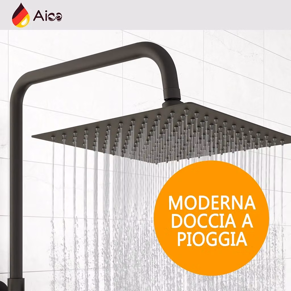 Colonna doccia AICA con miscelatore termostatico e soffione quadrato rain e massaggio in acciaio inox nero – 2