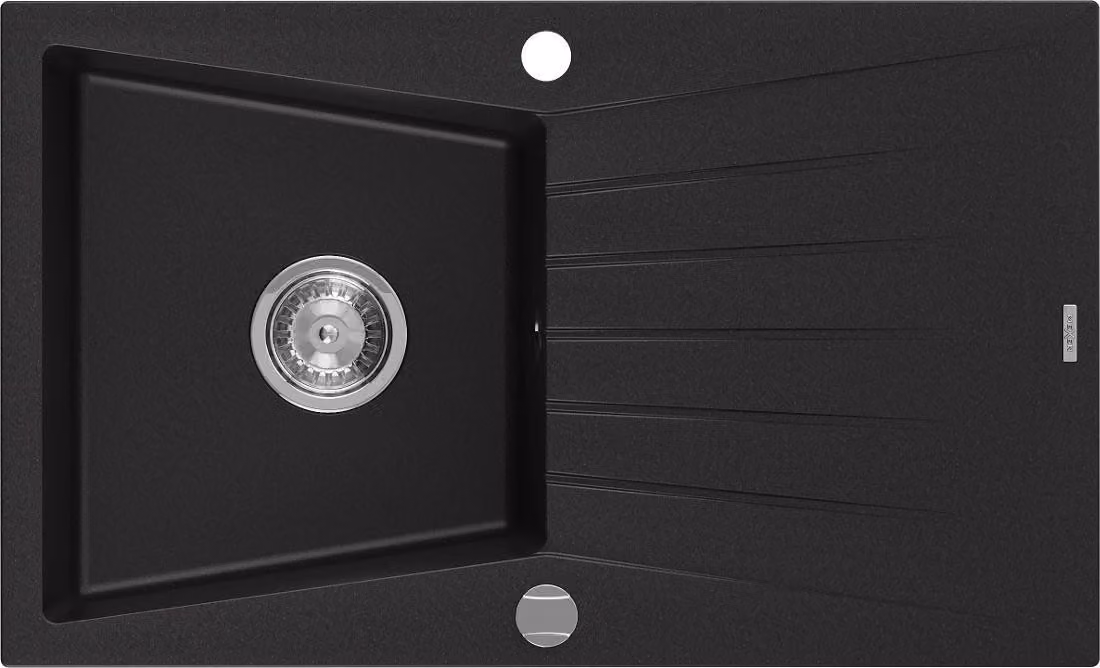 Mexen Cesar lavello in granito a 1 vasca con scolapiatti 775 x 470 mm, nero, sifone cromato - 6514771010-77
