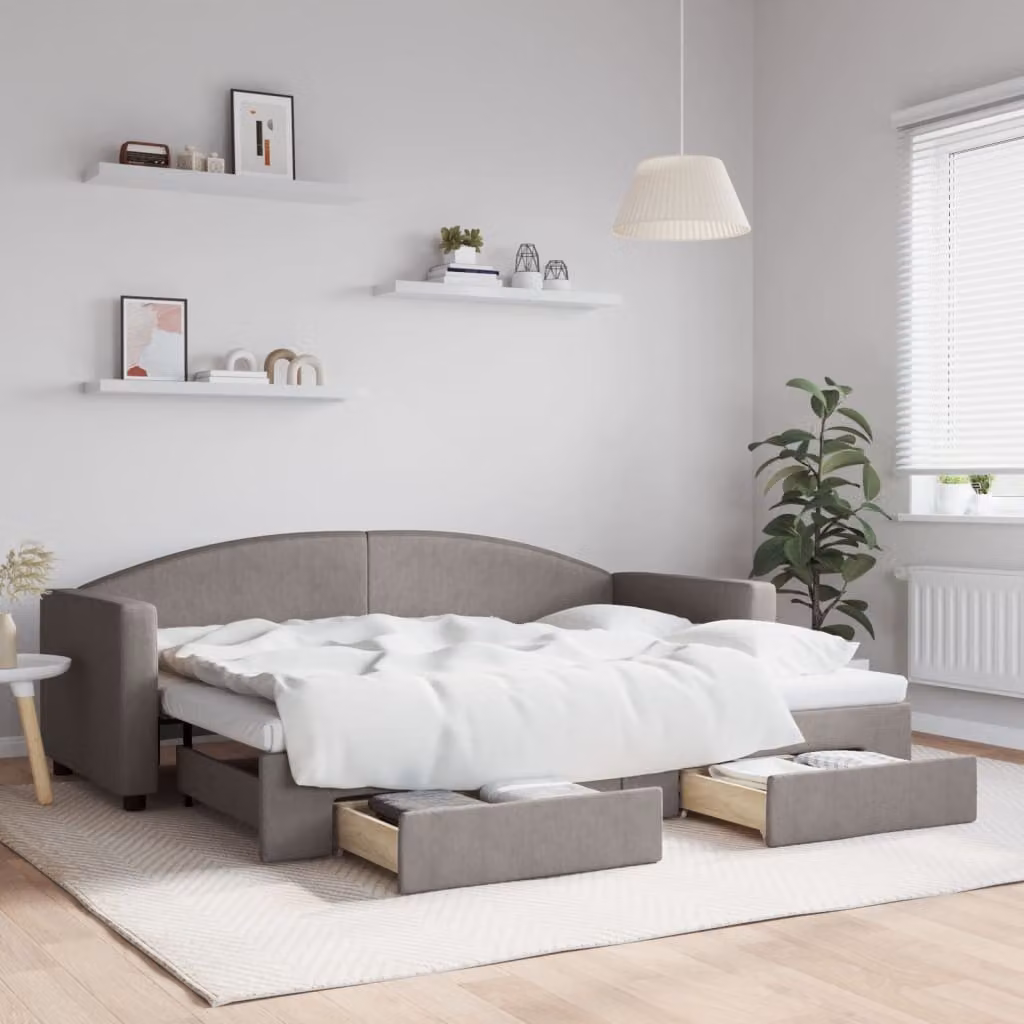 vidaXL Divano Letto Estraibile con Cassetti in Tessuto, Colore Tortora, L/P/H: 223 x 80 x 90 cm