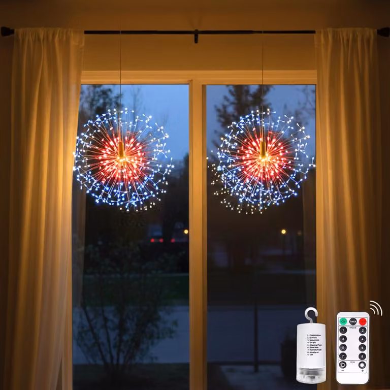 2x Dandelion Fairy Lights Batteria 198 LED Luci di Natale 8 Modi Finestra Decorazione di Natale fai da te Fuochi d'artificio Luci Indoor Party Wedding Decorazione