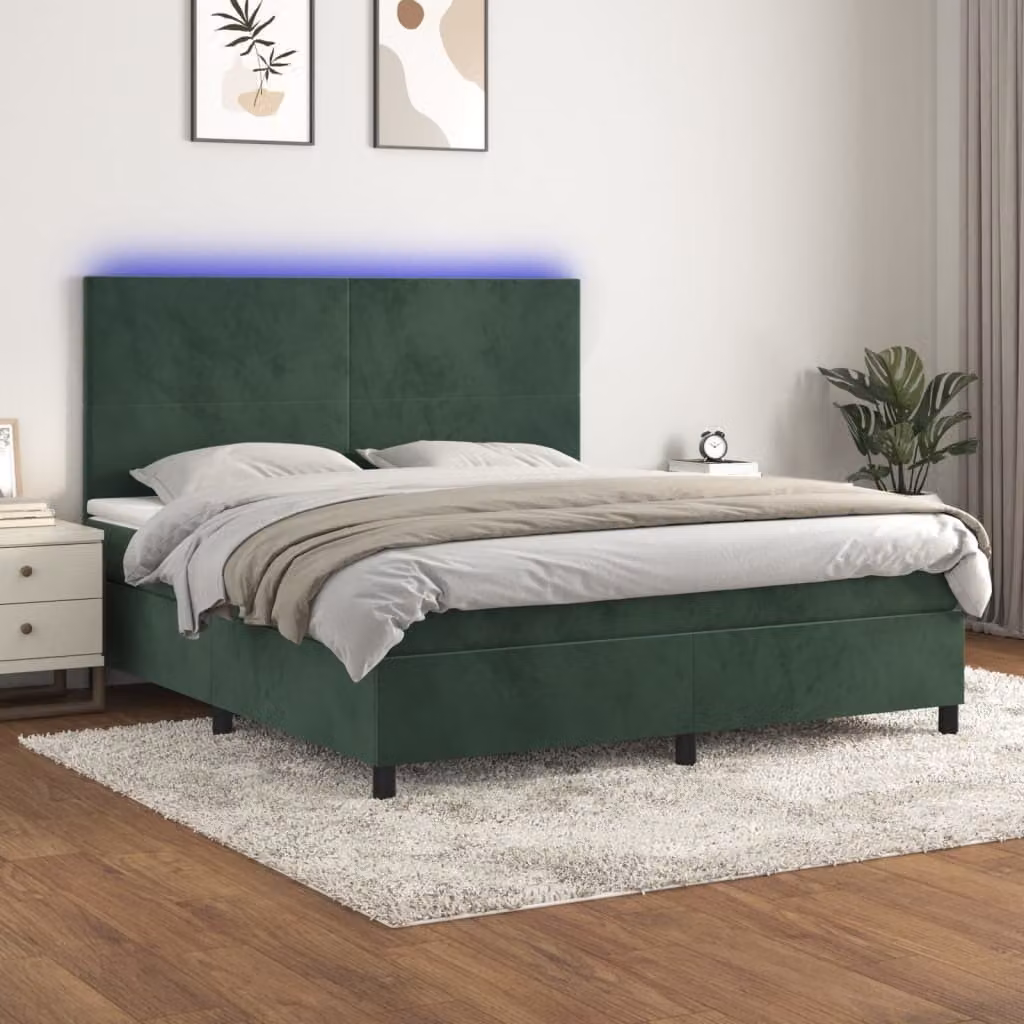 Maison Exclusive - Letto a Molle con Materasso e LED Verde Scuro 180x200cm Velluto