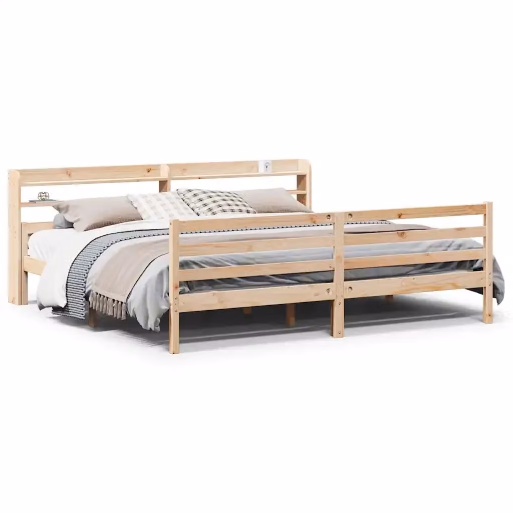 vidaXL Giroletto con Testiera in Legno Massello di Pino Marrone L: 200 cm, P: 200 cm, H: 82 cm – 2