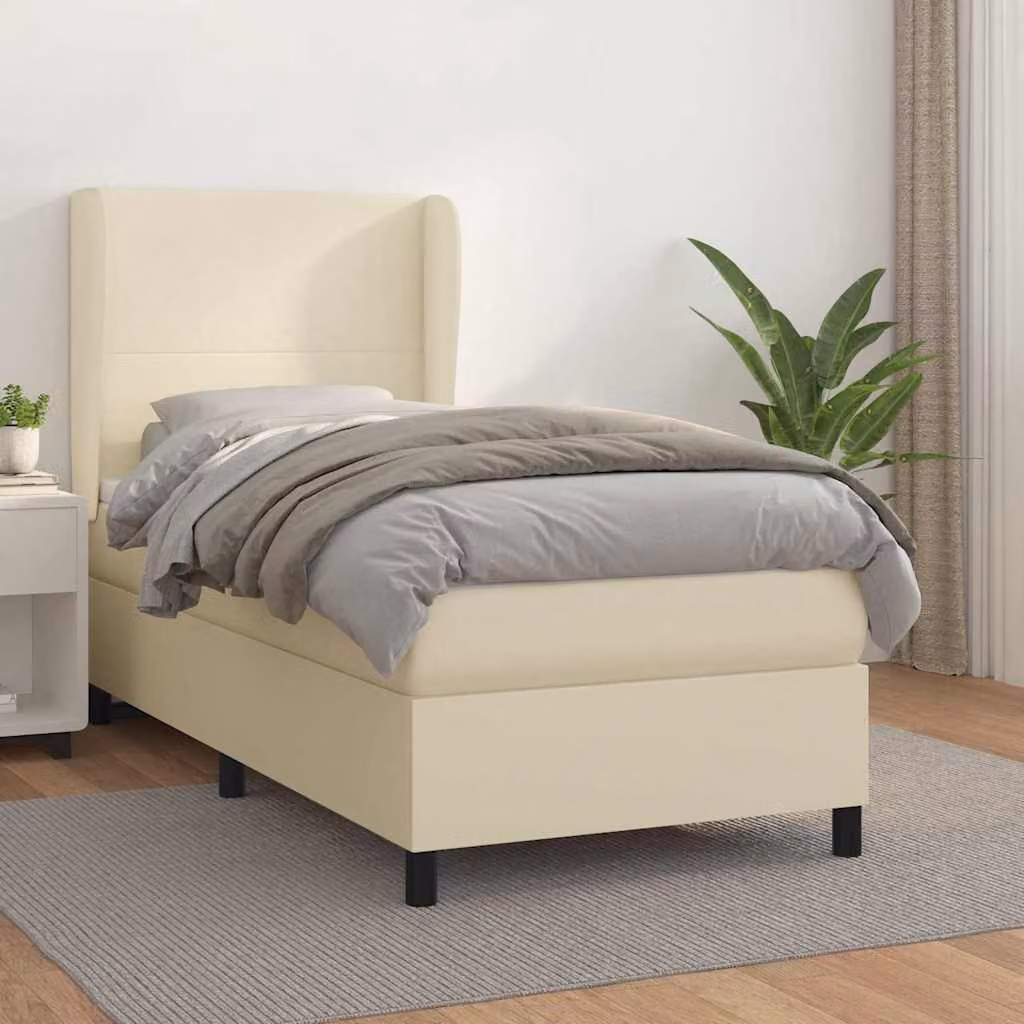 vidaXL Giroletto a Molle con Materasso in Similpelle Beige e Bianco, L/P/H: 80 x 200 x 83 cm