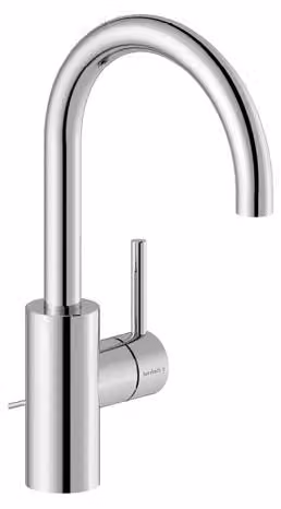 Miscelatore monocomando per lavabo Herzbach DEEP, modello L, maniglia laterale con gruppo di scarico a tirante, cromato
