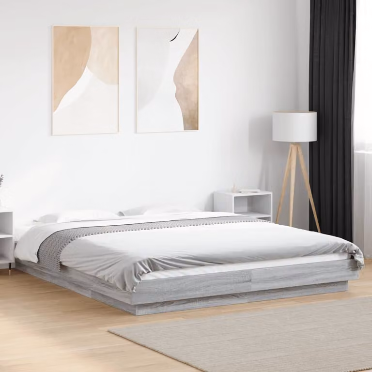 vidaXL Giroletto Moderno in Legno Multistrato Grigio con Luci LED e Porta USB 150x200 cm