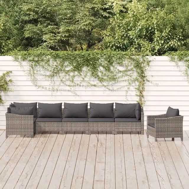 Set Divani da Giardino 7 pz con Cuscini in Polyrattan Grigio 3187284