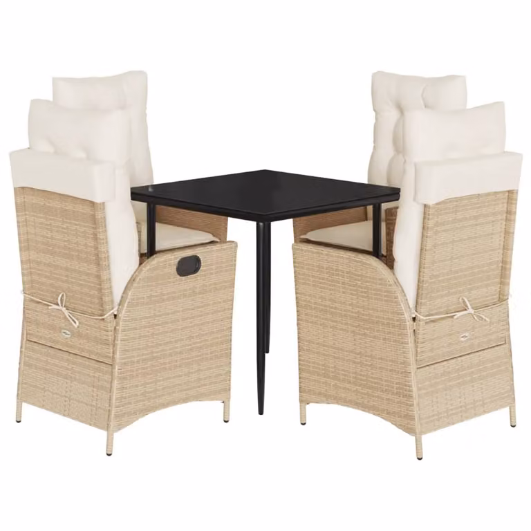 Set da Pranzo da Giardino 5 pz con Cuscini Beige in Polyrattan