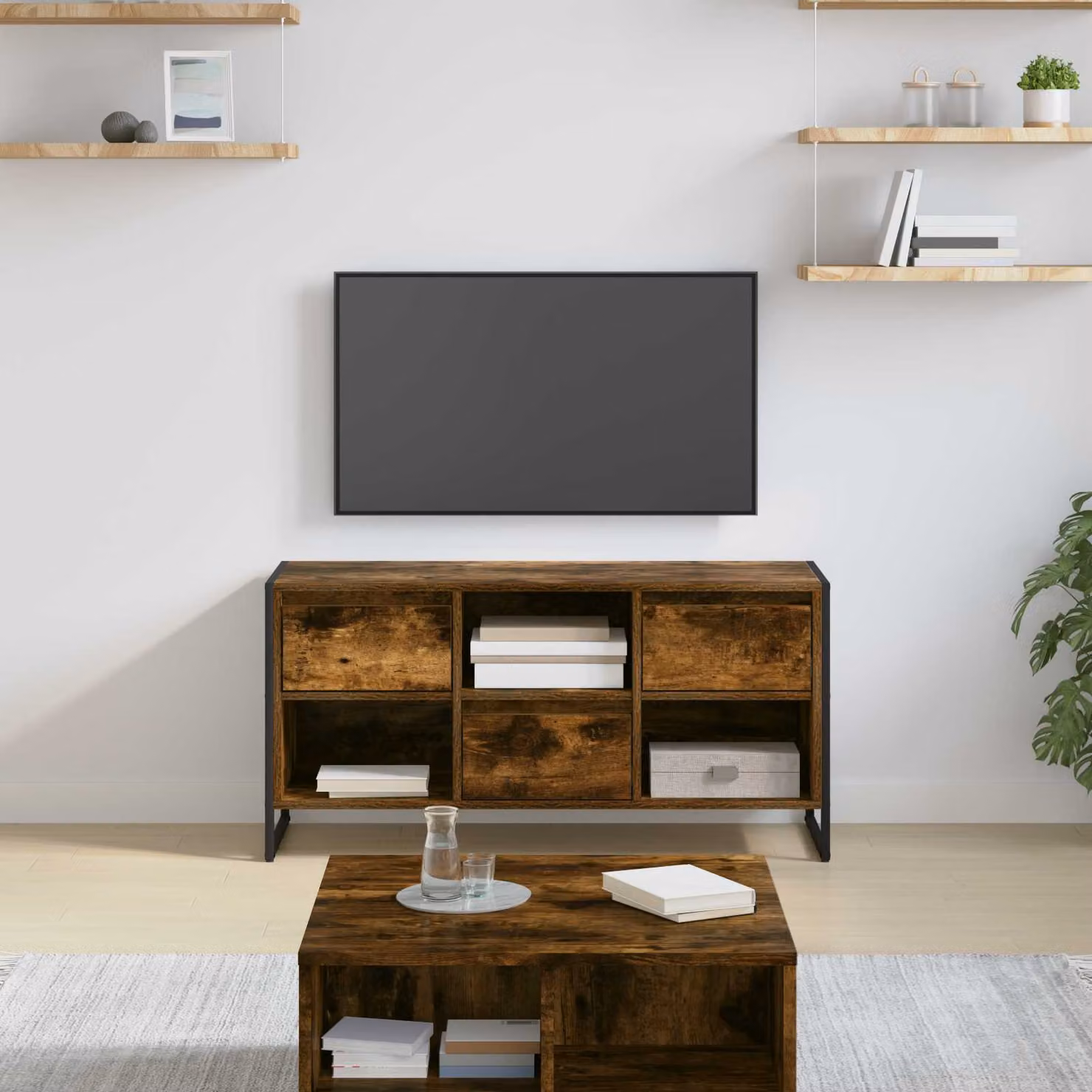 Mobile TV vidaXL in stile industriale, colore marrone, L 100 x P 36 x H 49,5 cm