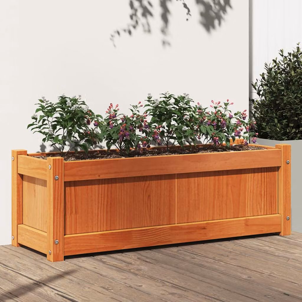 Fioriera da giardino vidaXL in legno di pino massello, colore marrone, L 90 x P 31 x H 31 cm