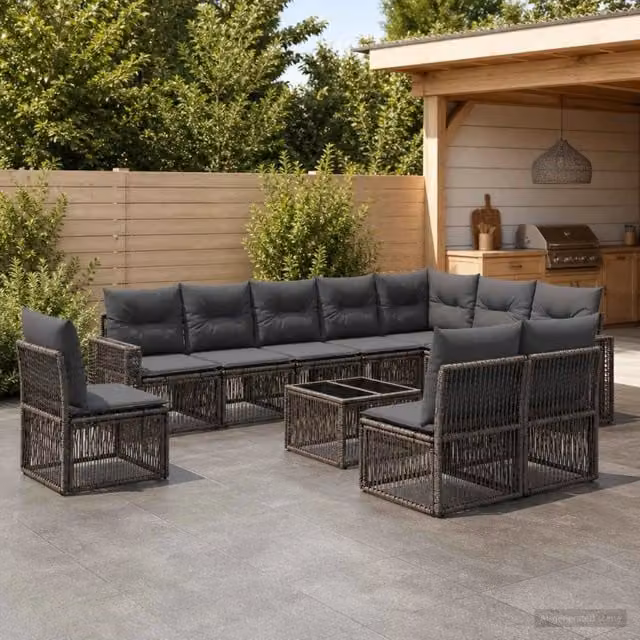 Set Divano da Giardino a Forma di U vidaXL in Polyrattan Grigio e Antracite con Tavolino e Cuscini