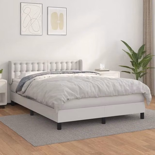 Letto con Giroletto a Molle e Materasso vidaXL Bianco in Similpelle L/P/H: 193 x 147 x 88 cm