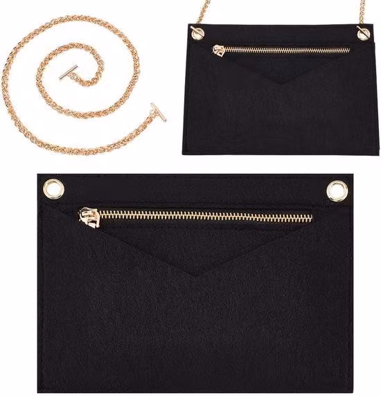 Kit organizer per portafoglio con cinturino dorato, organizer per borsa in feltro, mini pochette, accessori di conversione per pochette, nero, mini