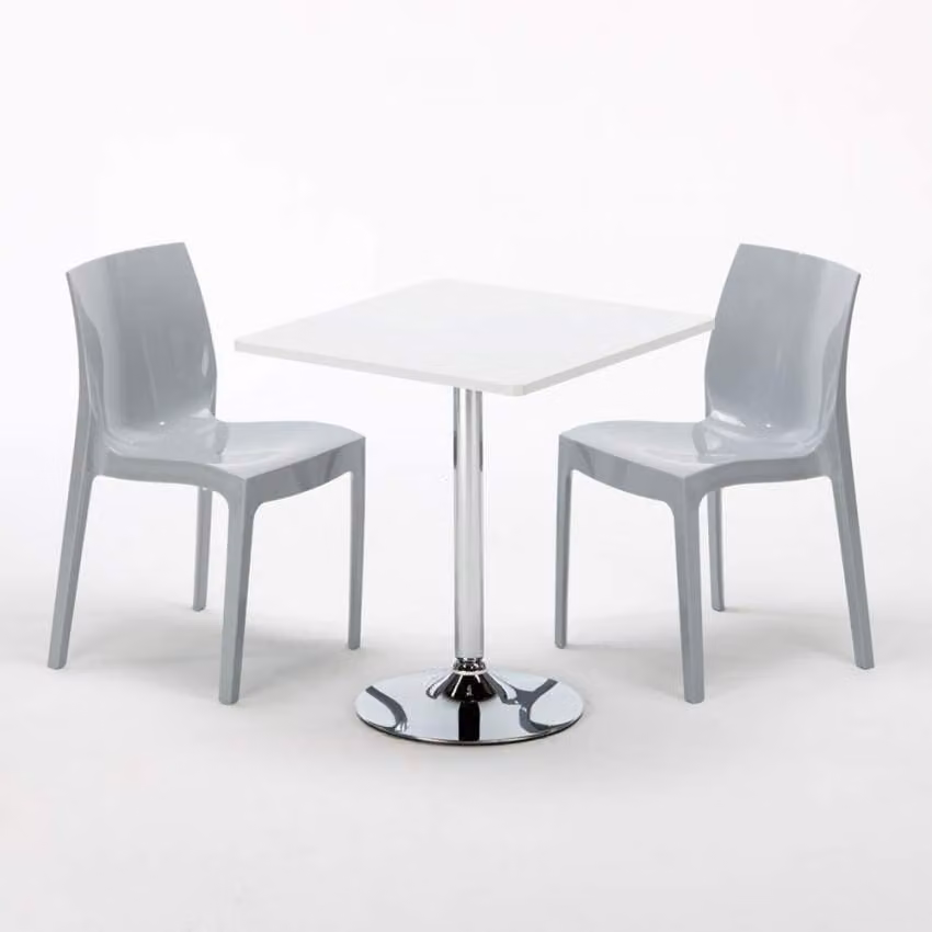 Tavolo quadrato bianco e 2 sedie Set di aste per interni in polipropilene colorato Grand Soleil Ice Cocktail - Grigio