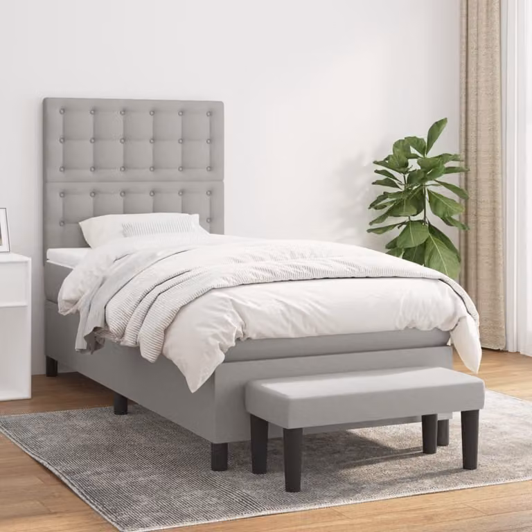 The Living Store Letto a molle con materasso grigio chiaro 90x200 cm in tessuto