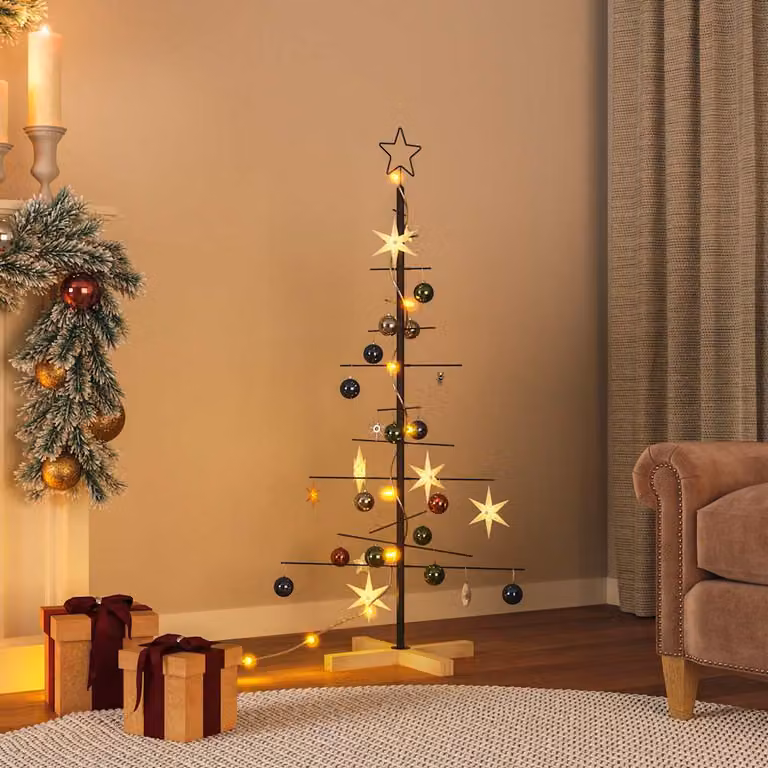 Albero di Natale moderno vidaXL in metallo e legno nero, Altezza: 120 cm