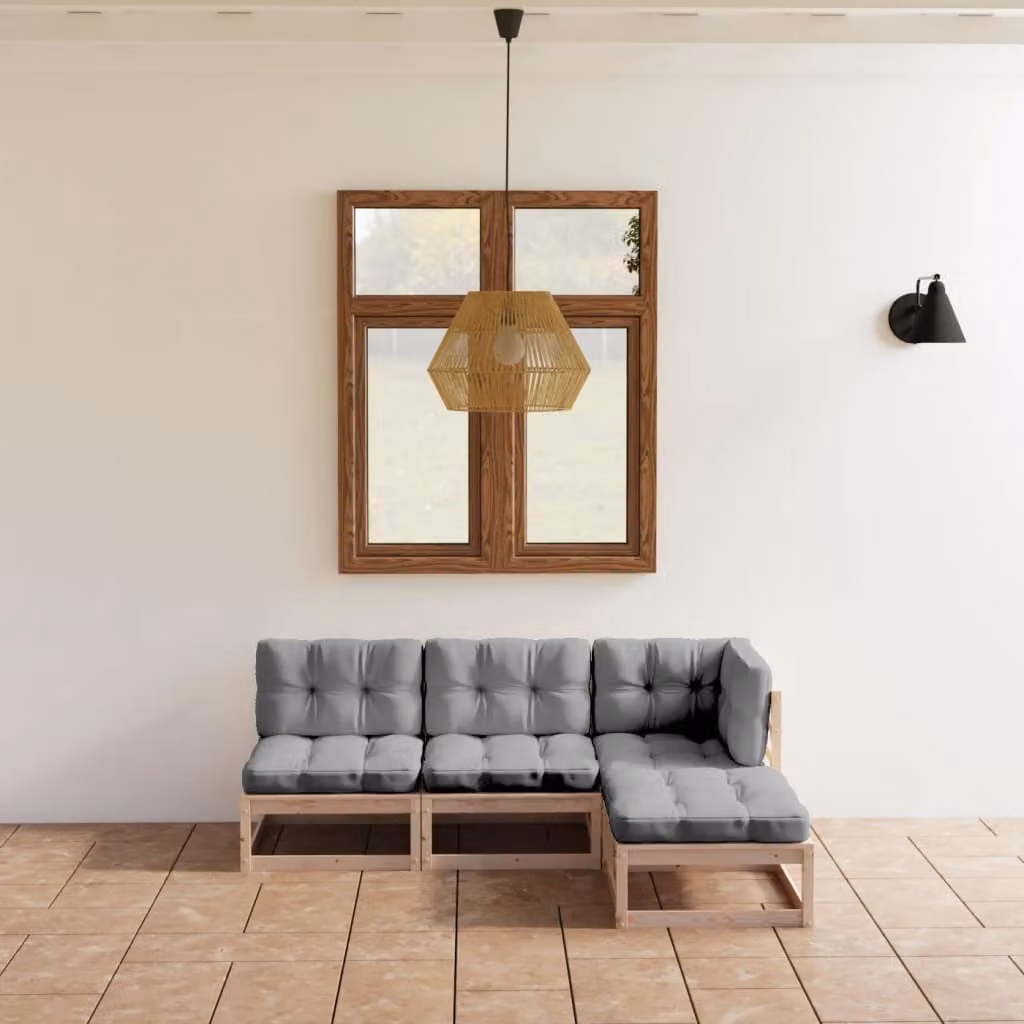 The Living Store Set da giardino 4 pezzi con cuscini in legno di pino massiccio