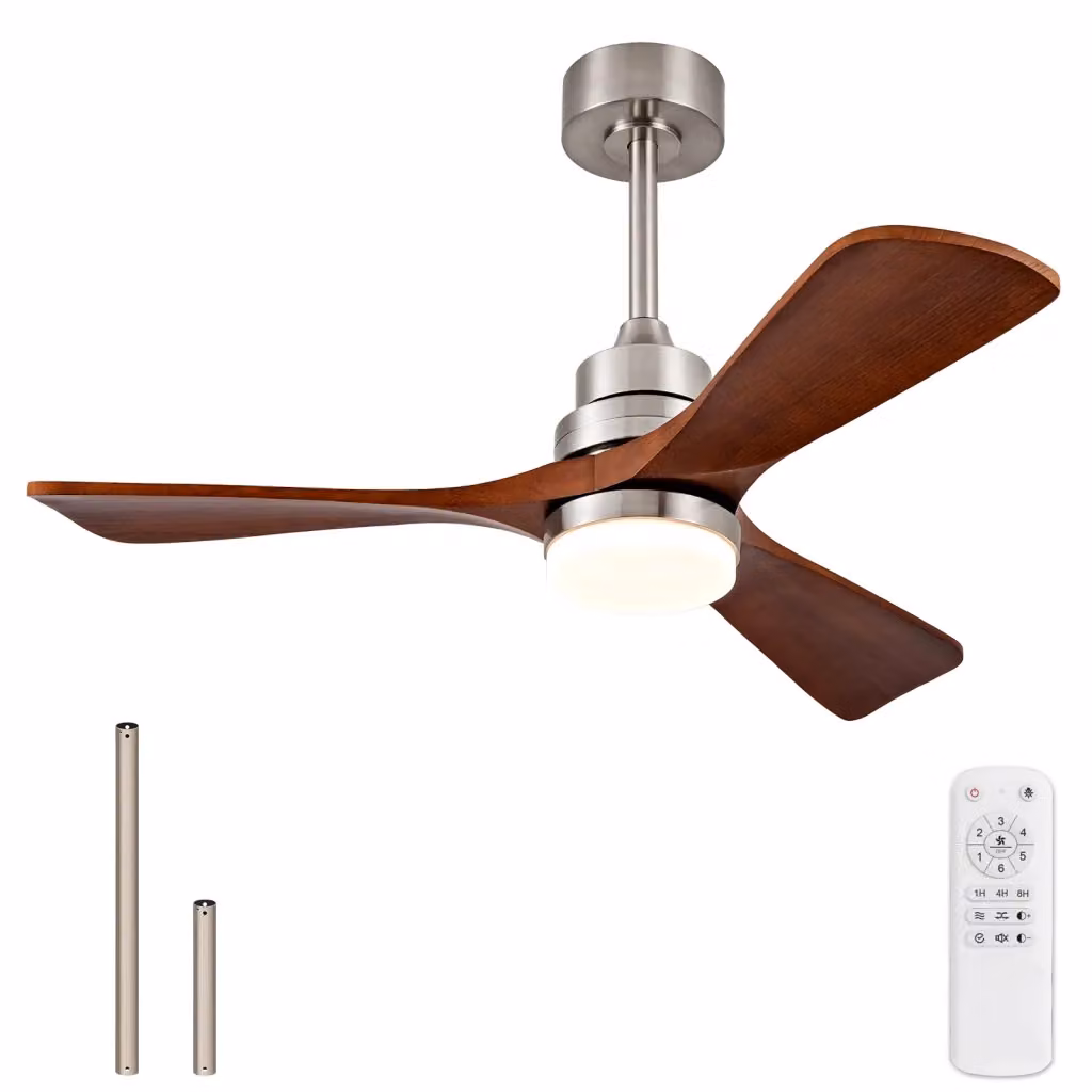 Ventilatore da soffitto con luce LED, pale in legno e telecomando, colore argento – 2