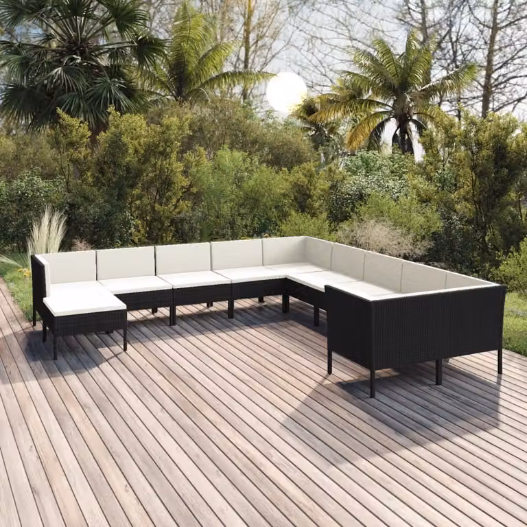 Maison Exclusive - Set da giardino da 11 pezzi con cuscini in rattan sintetico nero