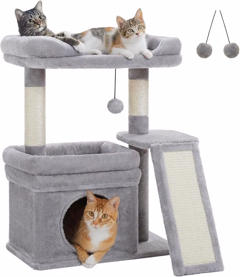 Albero per gatti di grandi dimensioni - compatto - con due piattaforme e colonne rivestite in sisal per grattare - struttura stabile