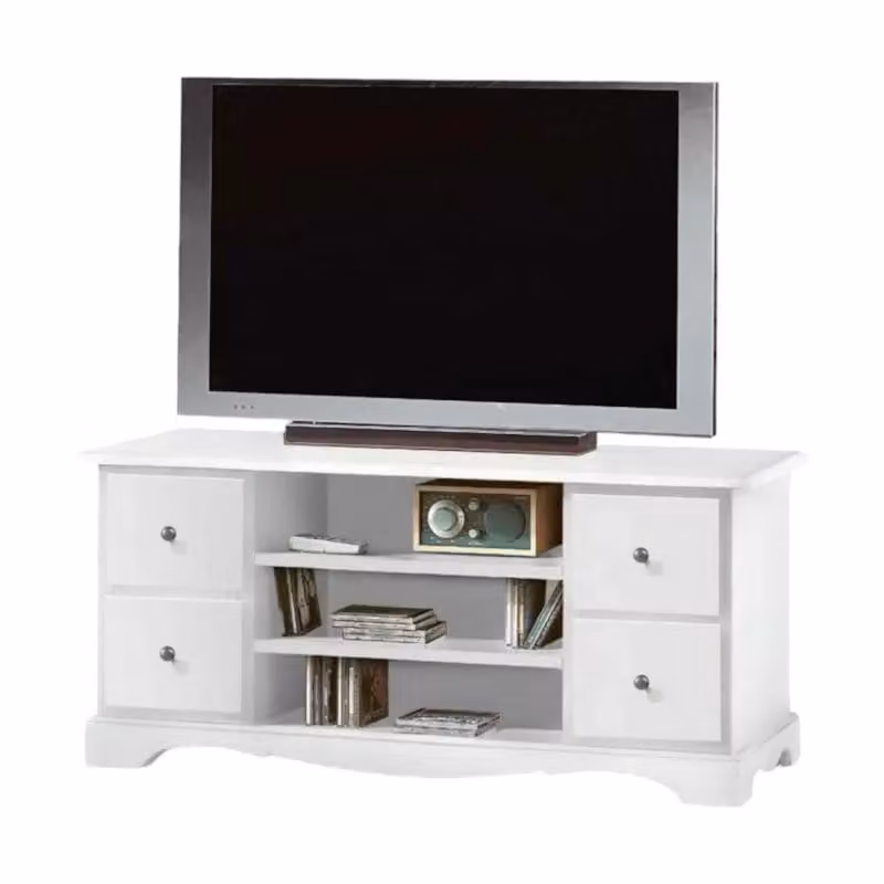 Porta TV Mobili2G in legno stile shabby chic bianco con 4 cassetti L: 117 cm, P: 49 cm, H: 53 cm – 1