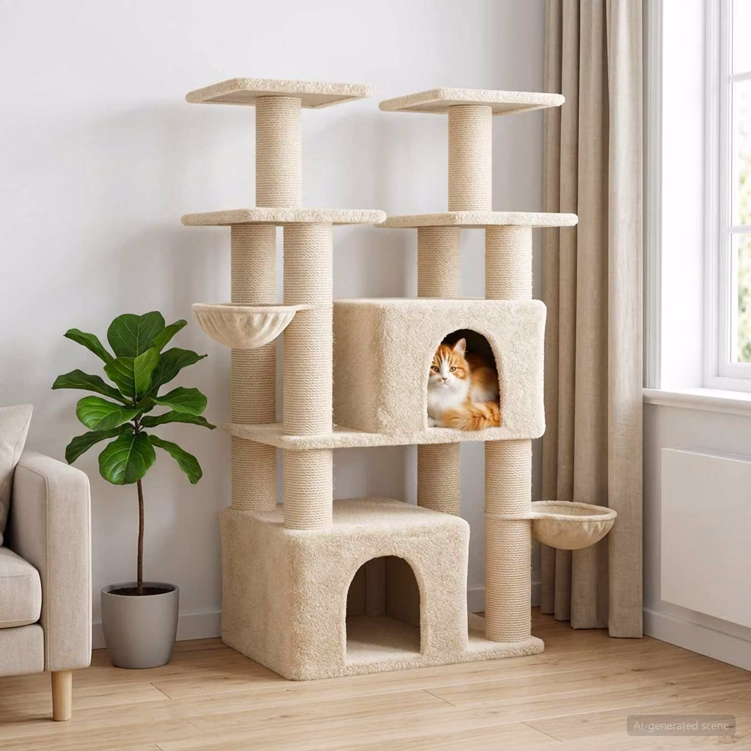 Albero per gatti vidaXL beige con pali in sisal Altezza: 147 cm