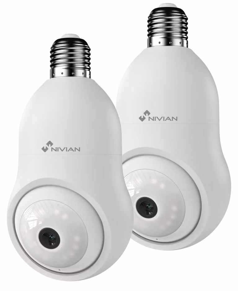 Telecamera di sicurezza wireless, modello lampadina, risoluzione 2K, rotazione a 360 gradi, con audio, rilevamento e monitoraggio di persone, visione notturna, compatibile con l'app [nome dell'app] (confezione)
